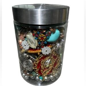 Mystery 50 Piece Jewelry Jar Vintage & Contemporary Assortment.